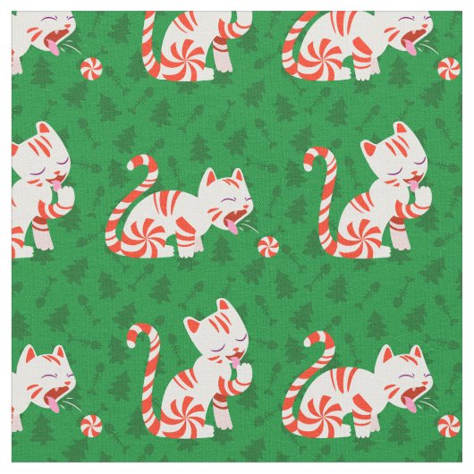 Cute Candy Cane Cat Stof (Close Up)