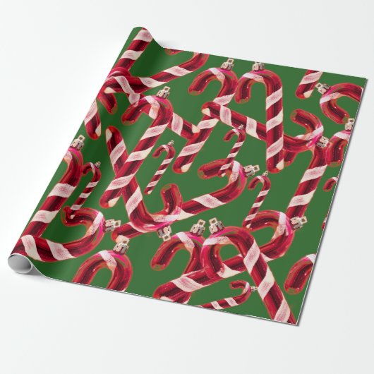 Cute Candy Cane Decoration Kerstmis Cadeaupapier (Uitgerold)