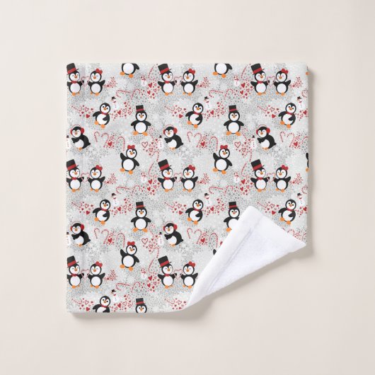 Cute Candy Cane-kerstpinguïns Bad Handdoek (Wasdoekje)