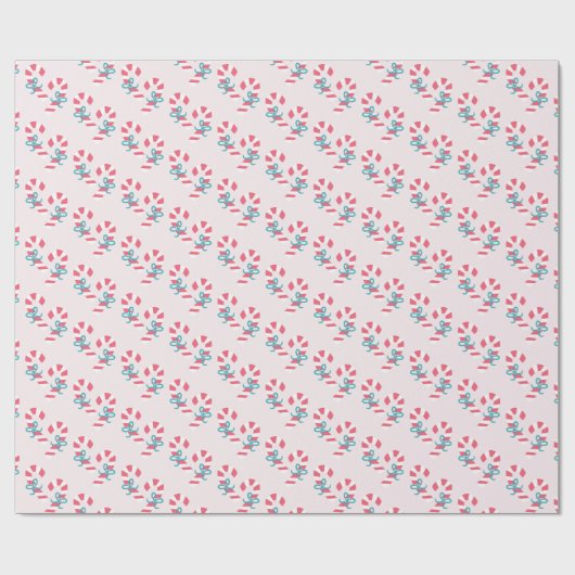 Cute Candy Cane Pattern Roze Kerstmis Cadeaupapier (Vlak)