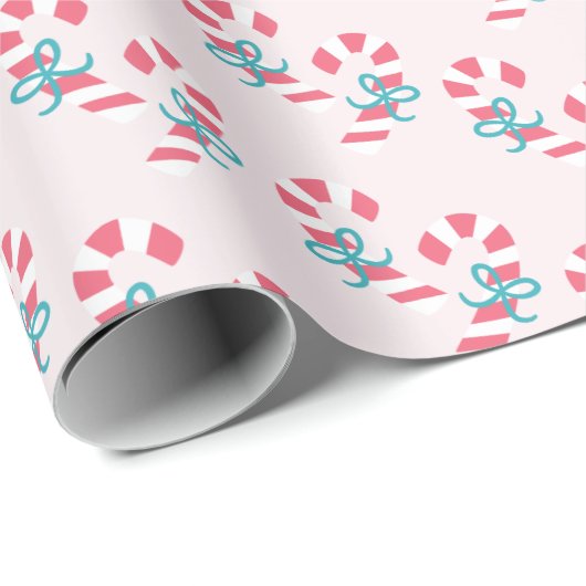 Cute Candy Cane Pattern Roze Kerstmis Cadeaupapier (Rol Hoek)