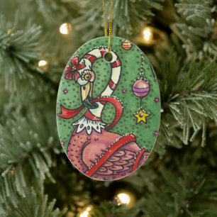 CUTE CANDY CANE PINK FLAMINGO CHRISTMAS BIRD 2019 KERAMISCH ORNAMENT