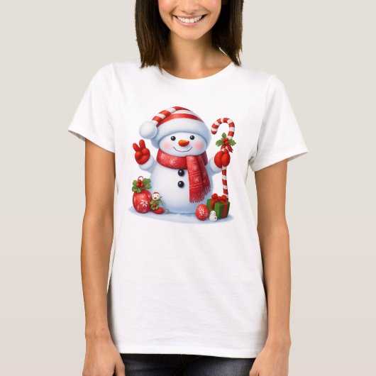 Cute Candy Cane Snowman Merry Christmas  T-shirt (Voorkant)