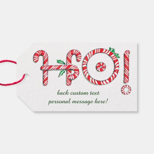 Cute Candy Cane Text Design met Word HO! Cadeaulabel (Achterkant Horizontaal)
