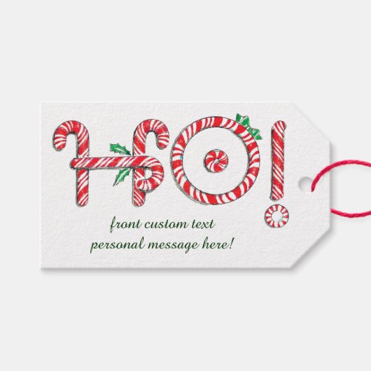 Cute Candy Cane Text Design met Word HO! Cadeaulabel (Voorkant (Horizontaal))