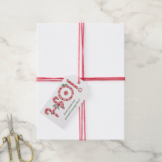 Cute Candy Cane Text Design met Word HO! Cadeaulabel (Met Touw)