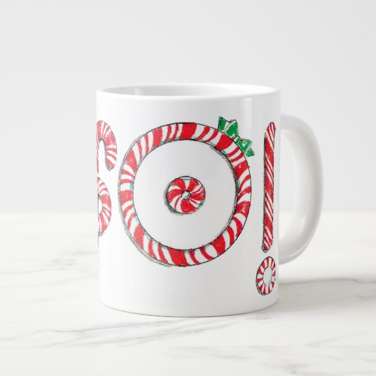 Cute Candy Cane Text Design met Word HO! Grote Koffiekop (Voorkant rechts)