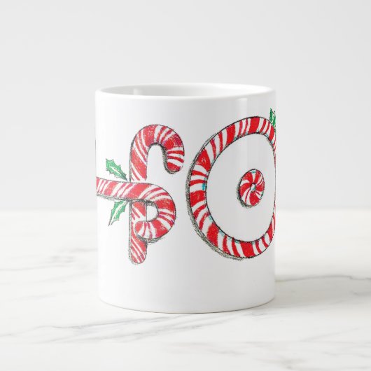 Cute Candy Cane Text Design met Word HO! Grote Koffiekop (Voorkant)