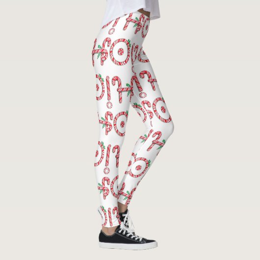 Cute Candy Cane Text Design met Word HO! Leggings (Rechts)