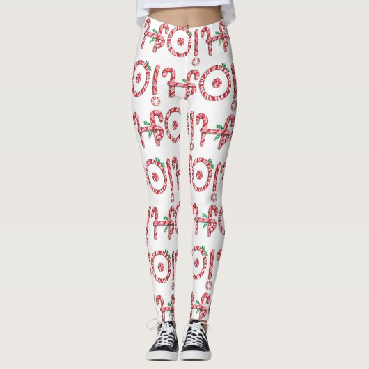 Cute Candy Cane Text Design met Word HO! Leggings (Voorkant)