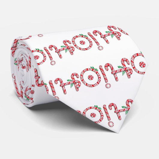 Cute Candy Cane Text Design met Word HO! Stropdas (Opgerold)