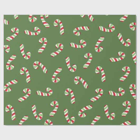 Cute Candy Canes Cartoon kerstpatroongroen Cadeaupapier (Vlak)