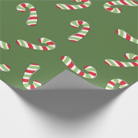 Cute Candy Canes Cartoon kerstpatroongroen Cadeaupapier (Hoek)