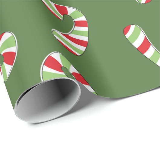 Cute Candy Canes Cartoon kerstpatroongroen Cadeaupapier (Rol Hoek)