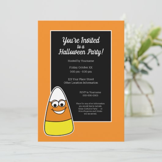 Cute Candy Corn Halloween Party Kaart (Staand voorkant)