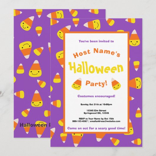 Cute Candy Corn Halloween Party Kaart (Voorkant / Achterkant)