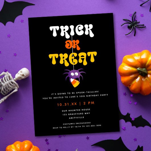 Cute Candy Corn Kinder Halloween Party Invitation Feestdagenkaart