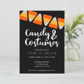Cute Candy Corn Snoep and Costumes Halloween Party Kaart (Staand voorkant)