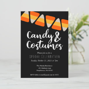 Cute Candy Corn Snoep and Costumes Halloween Party Kaart