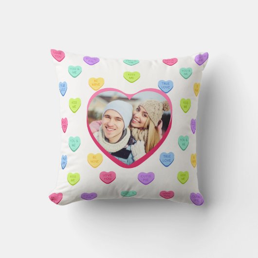 Cute Candy Hearts Koppel Foto Kussensloop Kussen (Voorkant)