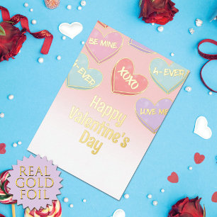 Cute Candy Hearts Valentijnsdag Goud Folie Feestdagenkaart