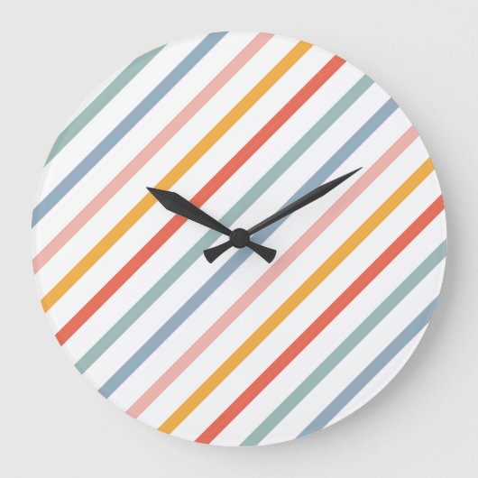 Cute Candy Striped Diagonal Grote Klok (Voorkant)