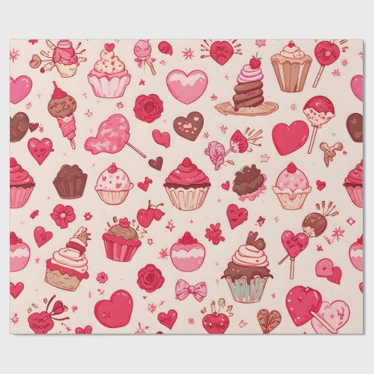 Cute Candy & Sweets Valentine Seamless Pattern Cadeaupapier (Vlak)