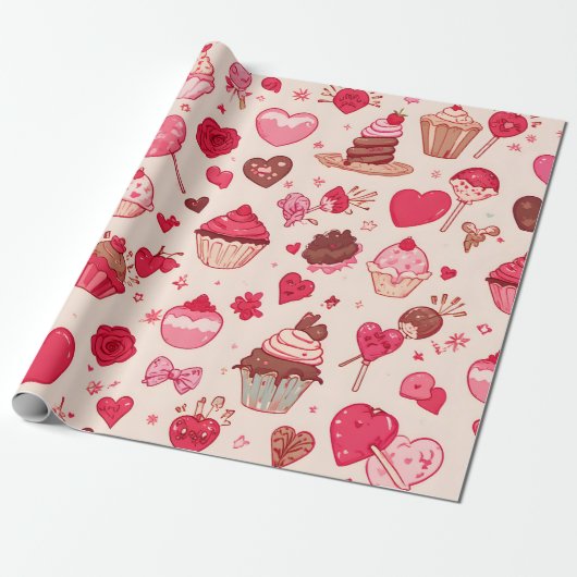 Cute Candy & Sweets Valentine Seamless Pattern  Cadeaupapier (Uitgerold)