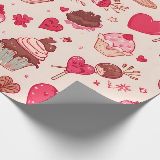 Cute Candy & Sweets Valentine Seamless Pattern  Cadeaupapier (Hoek)