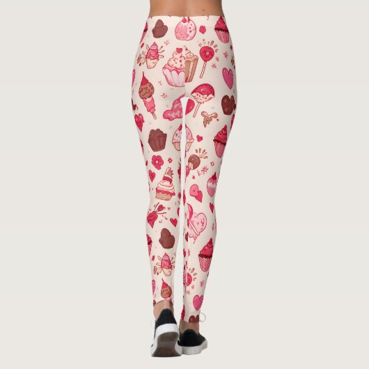 Cute Candy & Sweets Valentine Seamless Pattern Leggings (Achterkant)