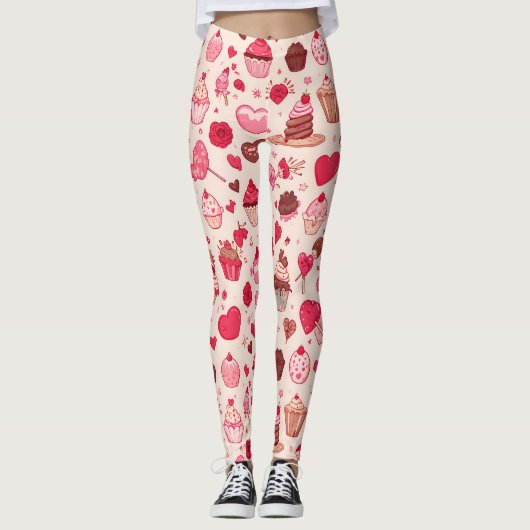 Cute Candy & Sweets Valentine Seamless Pattern Leggings (Voorkant)