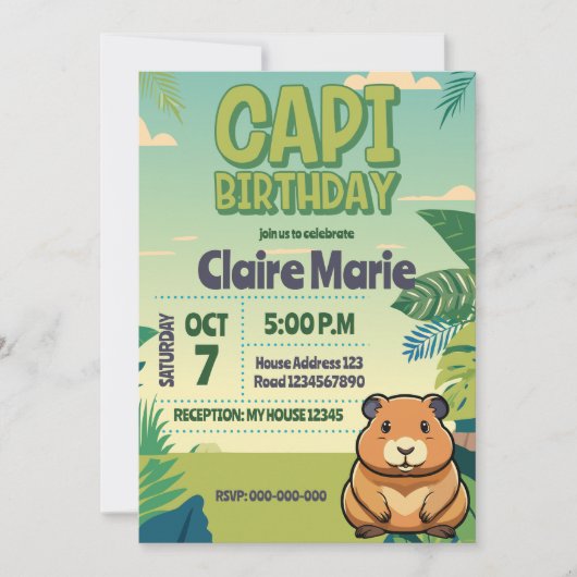 Cute CAPIBARA Invitation Kaart (Voorkant)