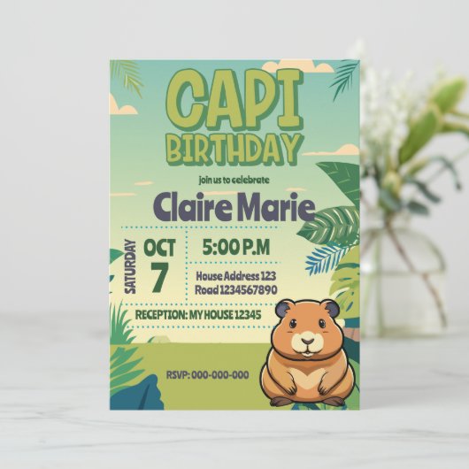 Cute CAPIBARA Invitation Kaart (Staand voorkant)