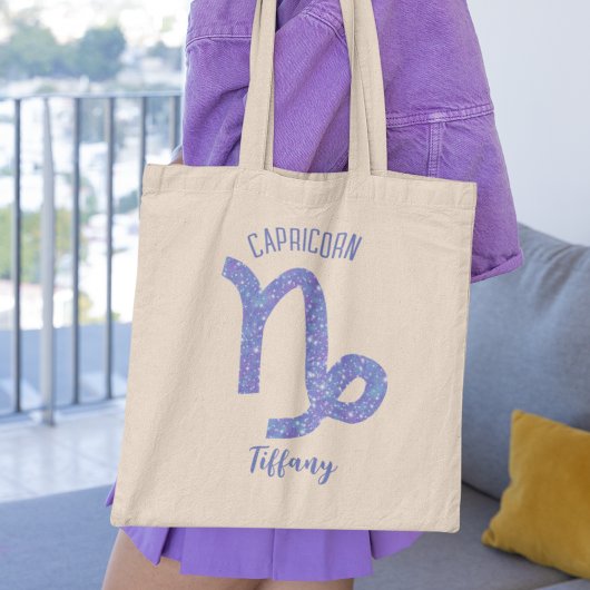 Cute Capricorn Astrology Sign Paars Gepersonalisee Tote Bag
