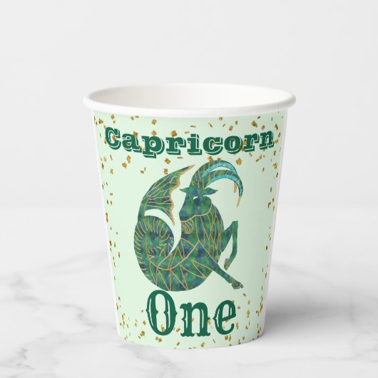 Cute Capricorn First Birthday & Gold Confetti Papieren Bekers (Achterkant)