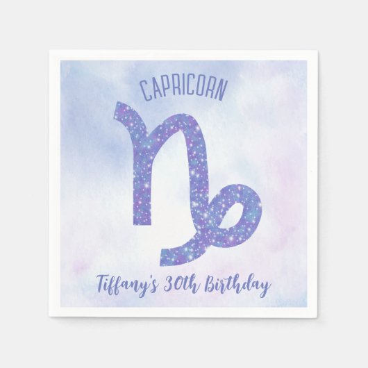 Cute Capricorn Sign Custom Paars Birthday Party Servet (Voorkant)