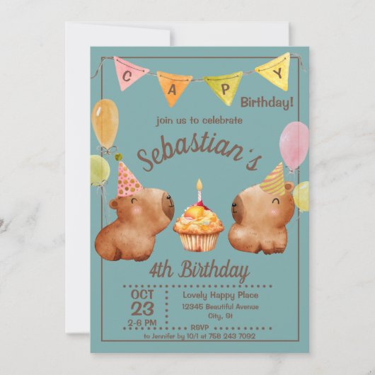Cute Capy Birthday Capybara Party Kaart (Voorkant)