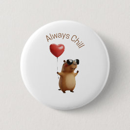 Cute Capybara Always Chill Heart Balloon Pin Butto Ronde Button 5,7 Cm