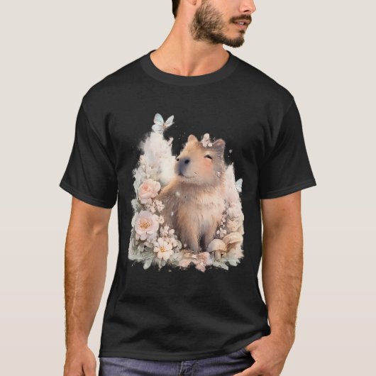 Cute Capybara Among Blooming Flowers T-shirt (Voorkant)