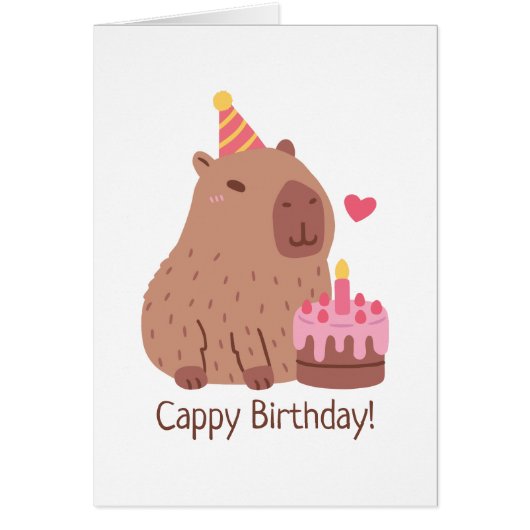 Cute Capybara And Cake Happy Cappy Birthday (Voorkant)
