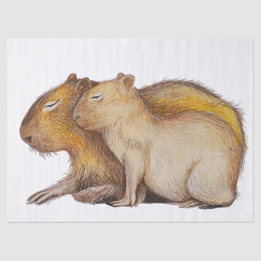 Cute Capybara Baby Moeder Waterverf Nursery DIY Tissuepapier (Voorkant)