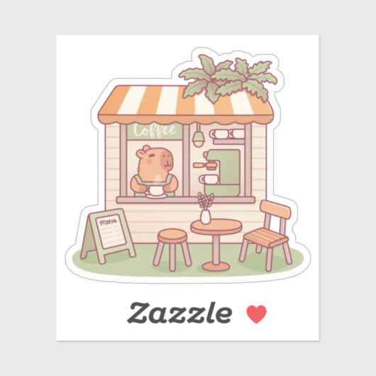 Cute Capybara Barista Koffiezaak Sticker (Vel)