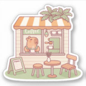 Cute Capybara Barista Koffiezaak Sticker (Voorkant)