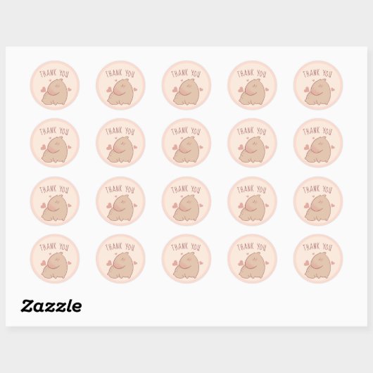 Cute capybara bedankt ronde sticker (Vel)