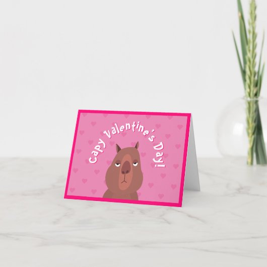 Cute Capybara "Capy Valentijnsdag!" Kaart | Roze (Voorkant)