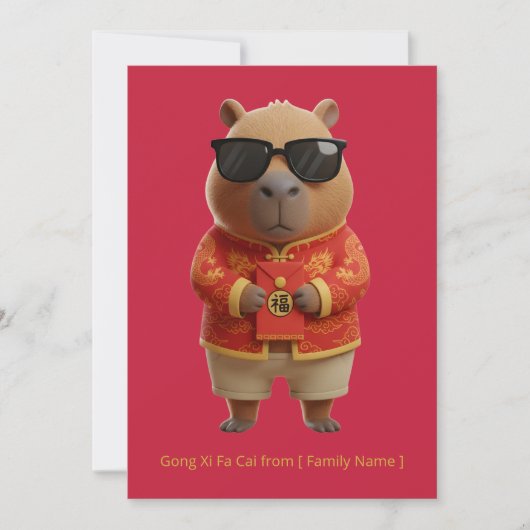 Cute Capybara Chinese New Year Red Gold Custom  Kaart (Voorkant)