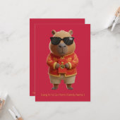 Cute Capybara Chinese New Year Red Gold Custom  Kaart (Voorkant / Achterkant in situ)