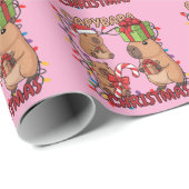Cute Capybara Christmas Lights Festive Party Pink Cadeaupapier (Rol Hoek)