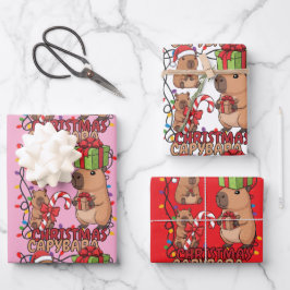 Cute Capybara Christmas Lights Festive Party Pink Inpakpapier Vel