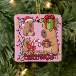 Cute Capybara Christmas Lights Festive Party Pink Keramisch Ornament